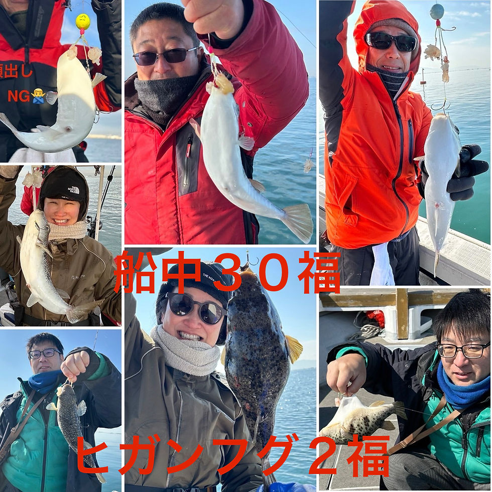 【ショウサイフグ】5名様乗船・船中30福・ゲスト(ヒガンフグ)・竿頭9福・ヒガン1福・次9福・最大38cm