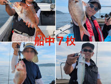 【午後タイラバ】3名様乗船・船中7枚・竿頭4枚・ゲスト(シマフグ・ハマチ・鯖・鯵)