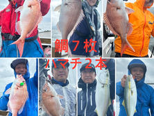 【タイラバ】船中7枚・リリース1枚・ハマチ2本・竿頭鯛3枚・リリース1枚