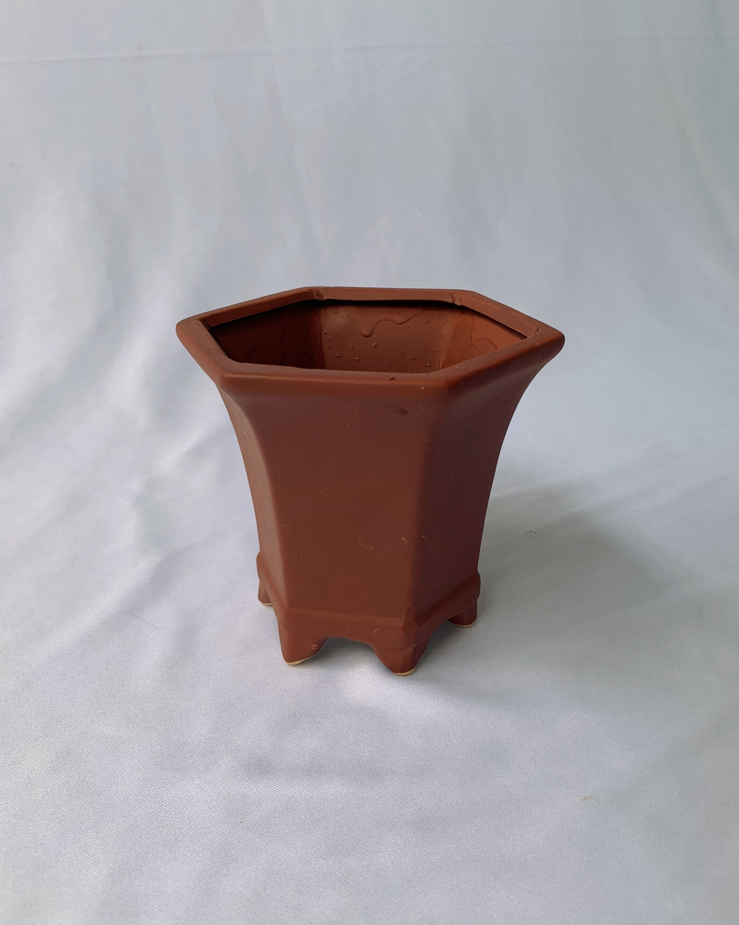 Hexagon stoneware bonsai-style pot