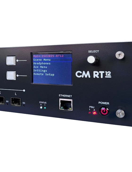 Cadac CM-RT12 front panel display with Scene Menu, Headphones, and Remote Setup options