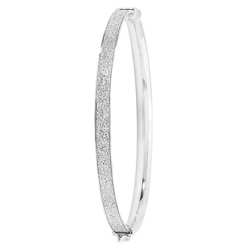 Silver Ladies Oval Moondust Hinged Bangle