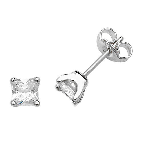 Silver Square Cz Stud Earrings