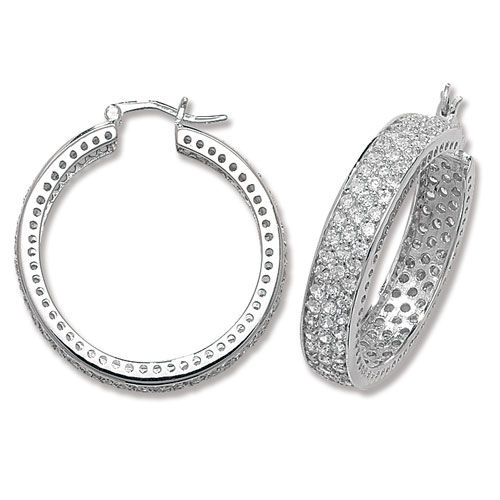 Silver 30 Mm Cz Hoop Earrings