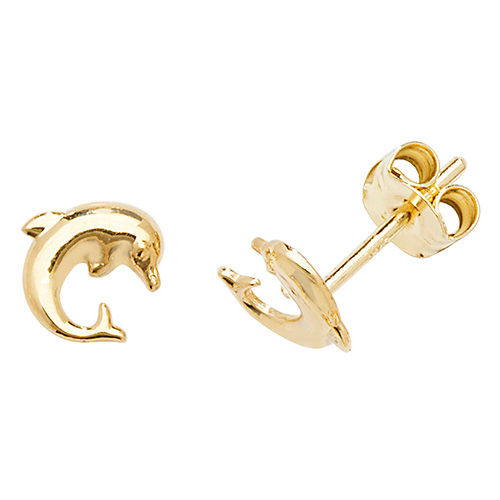 9 Ct Yel Gold Dolphin Stud Earrings