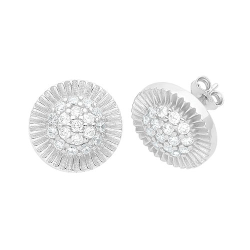 Silver Cz Set Round Stud Earrings