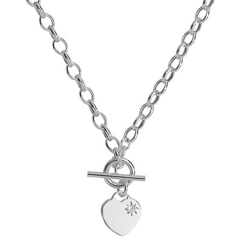 Silver Ladies T Bar Cz Necklet