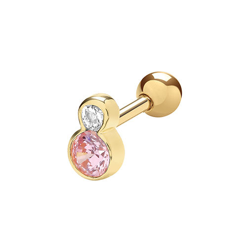 9 Ct Yel Gold Pink And White Cz Cartilage Stud