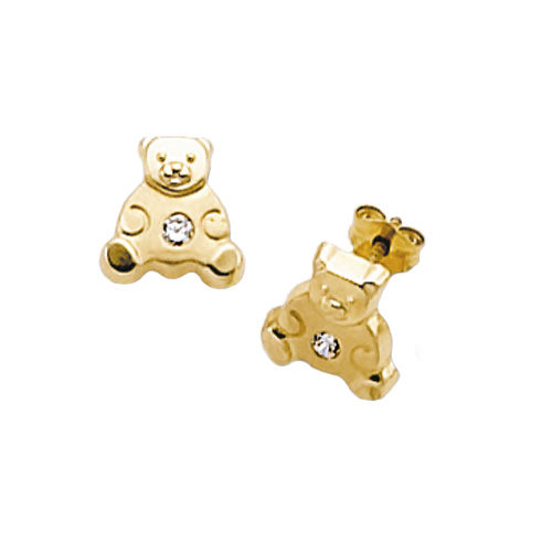 9 Ct Yel Teddy Bear Cz Stud Earrings