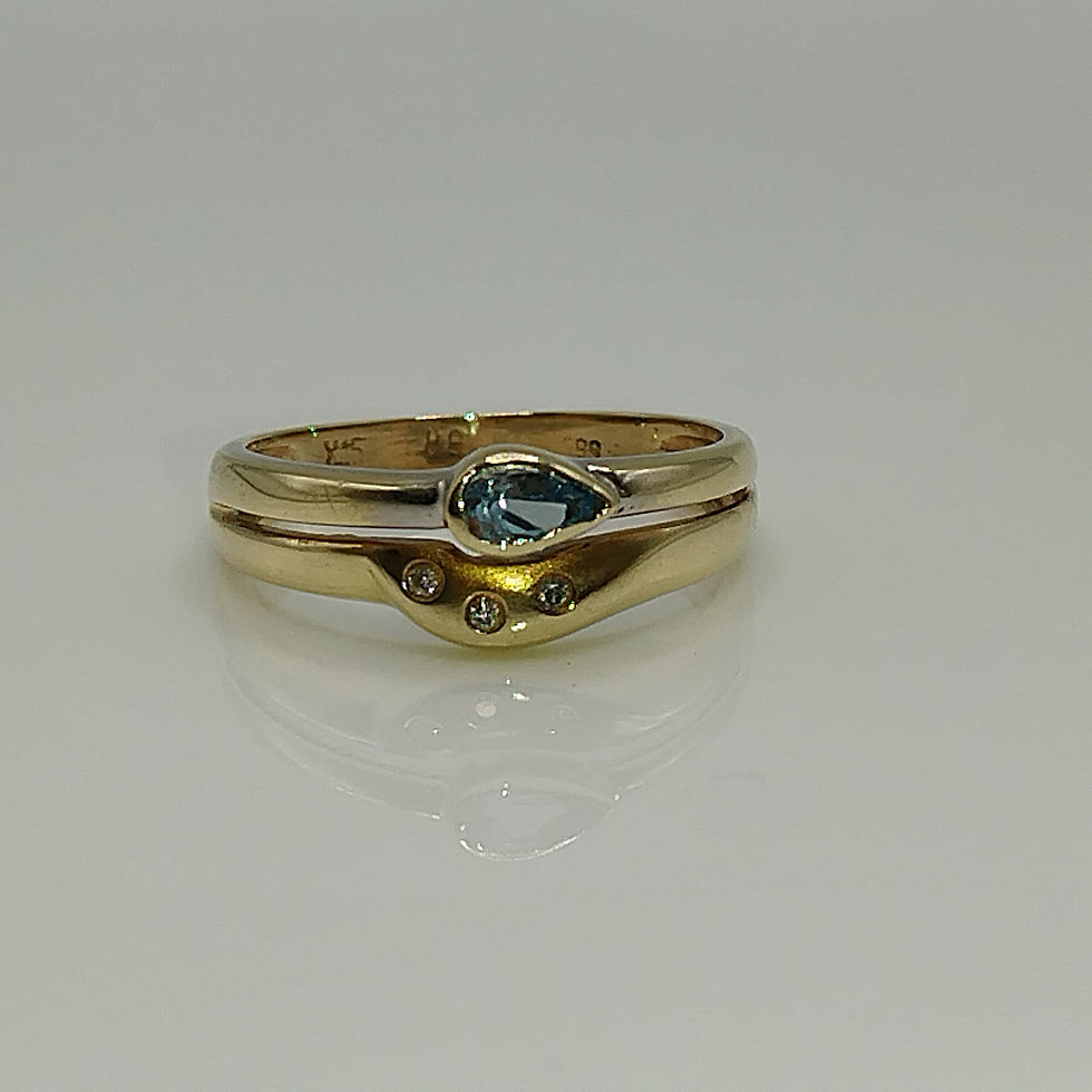 Thumbnail: 14ct gold blue topaz & diamond double band ring