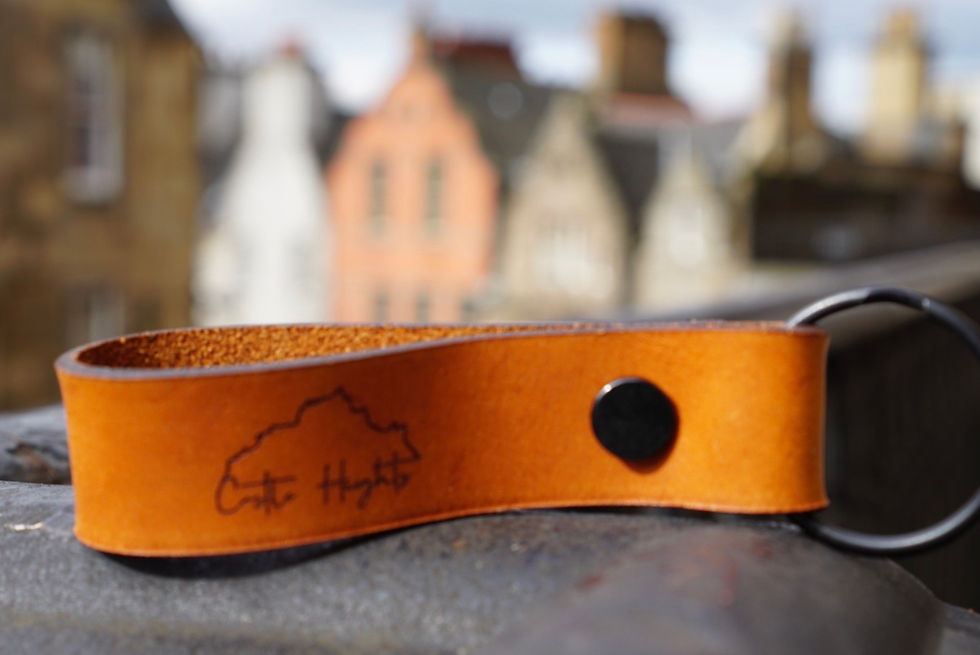 Castle Heights keyring in tan leather in Victoria Terrace