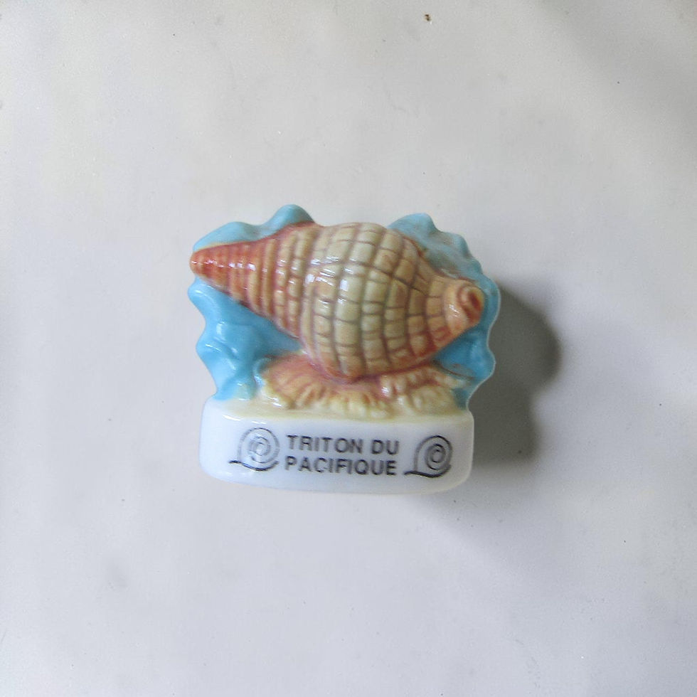 Miniature : Fèves en porcelaine brillante représentant différents escargots et coquillages, terrestres et marins. Chaque figurine