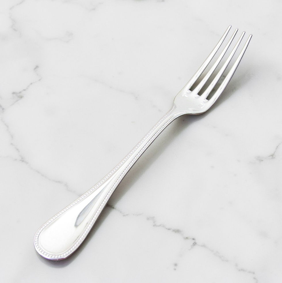 Miniature : Couvert à dessert Christofle modèle Perles en métal argenté, composé d’un couteau de 19,5 cm, d’une fourchette de 17 cm