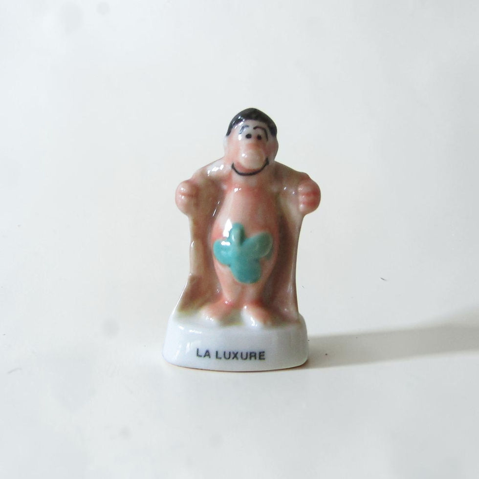 Miniature : Fèves en porcelaine brillante représentant la série « 7 Péchés Capitaux » (Éditions Alcara, 1999), composée de 7 figurines