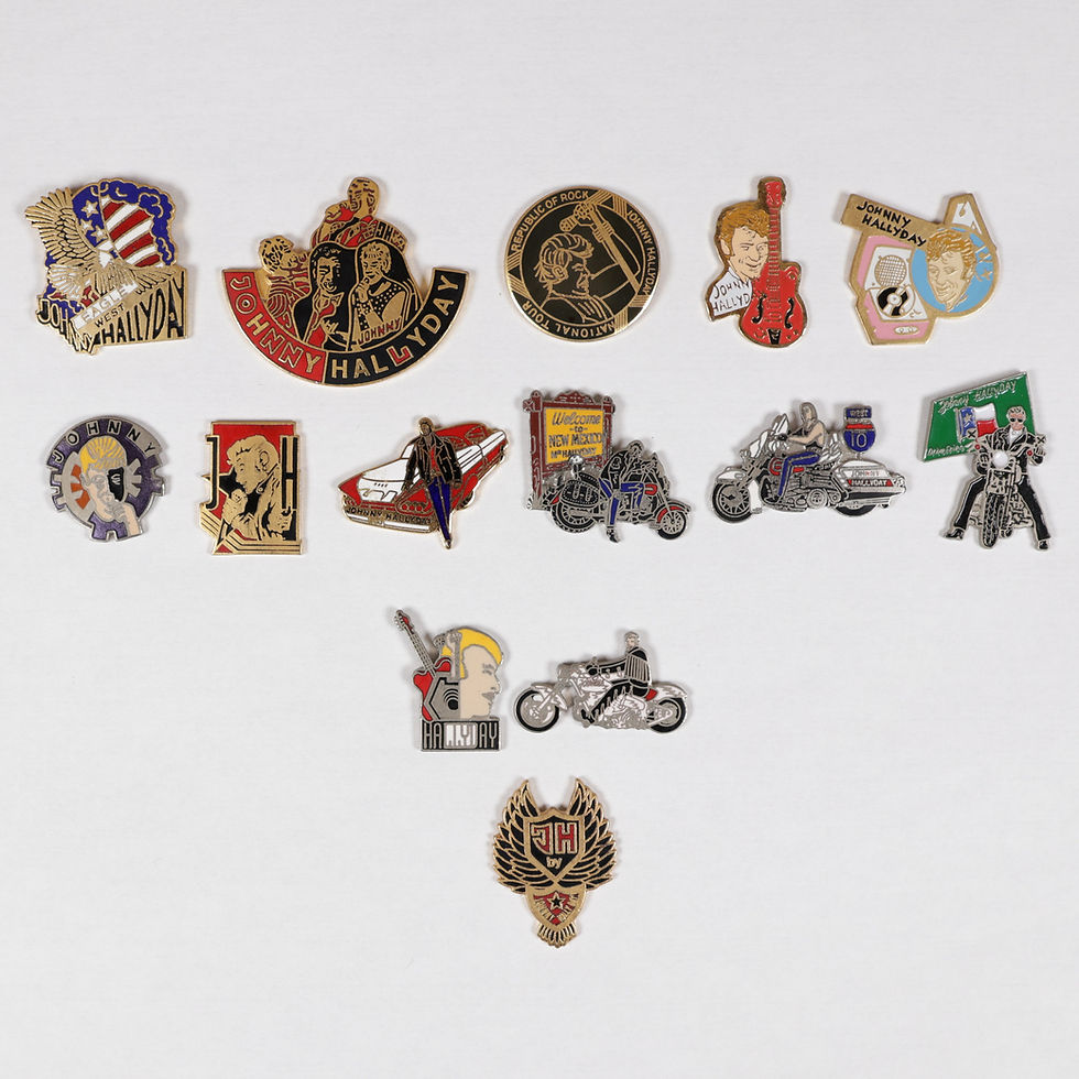 Sélection de pin's Johnny Hallyday sur le thème de la musique rock, modèles vintage en métal émaillé au choix, objets