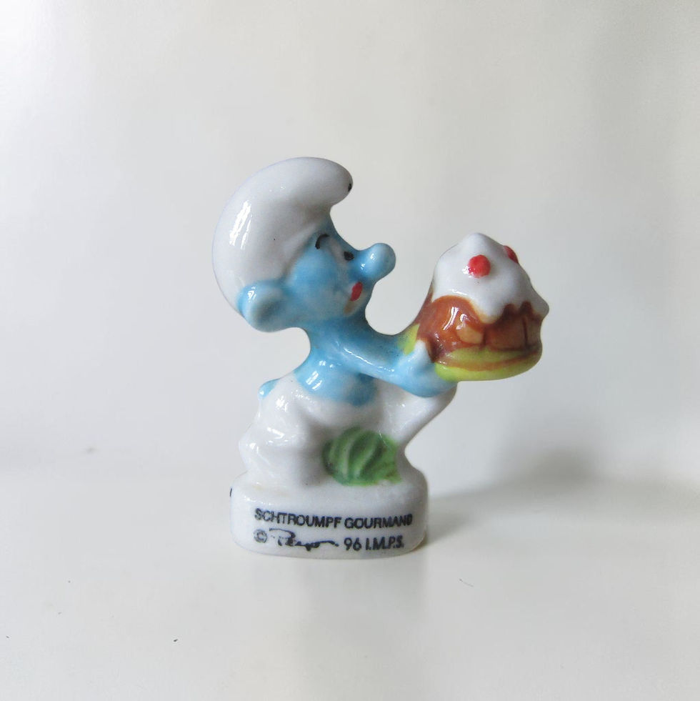 Fèves en porcelaine brillante Les Schtroumpfs (Éditions Alcara, 1996) : série complète de 15 figurines représentant Gargamel
