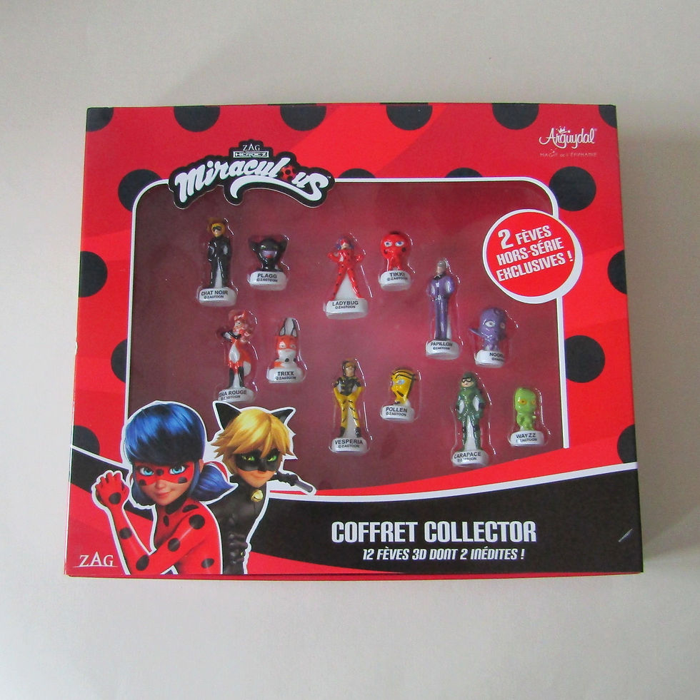 Fèves en porcelaine brillante représentant les personnages de la série Miraculous (Ladybug, Chat Noir, kwamis et alliés)