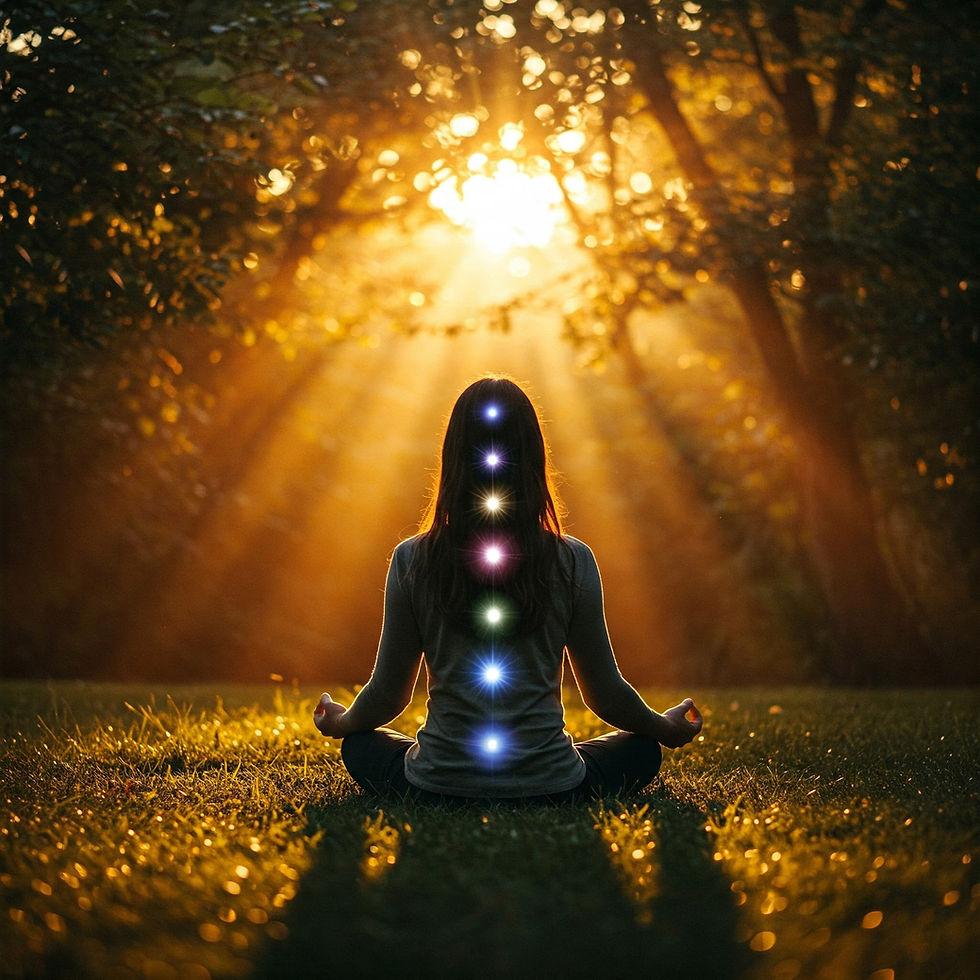 L'équilibre intérieur des chakras Les chakras sont des centres d'énergie spirituelle situés dans le corps subtil, le long de la colonne vertébrale, depuis sa base jusqu'au sommet du crâne. Le mot sanskrit "chakra" signifie "roue" ou "disque", car on les visualise comme des tourbillons d'énergie en rotation.