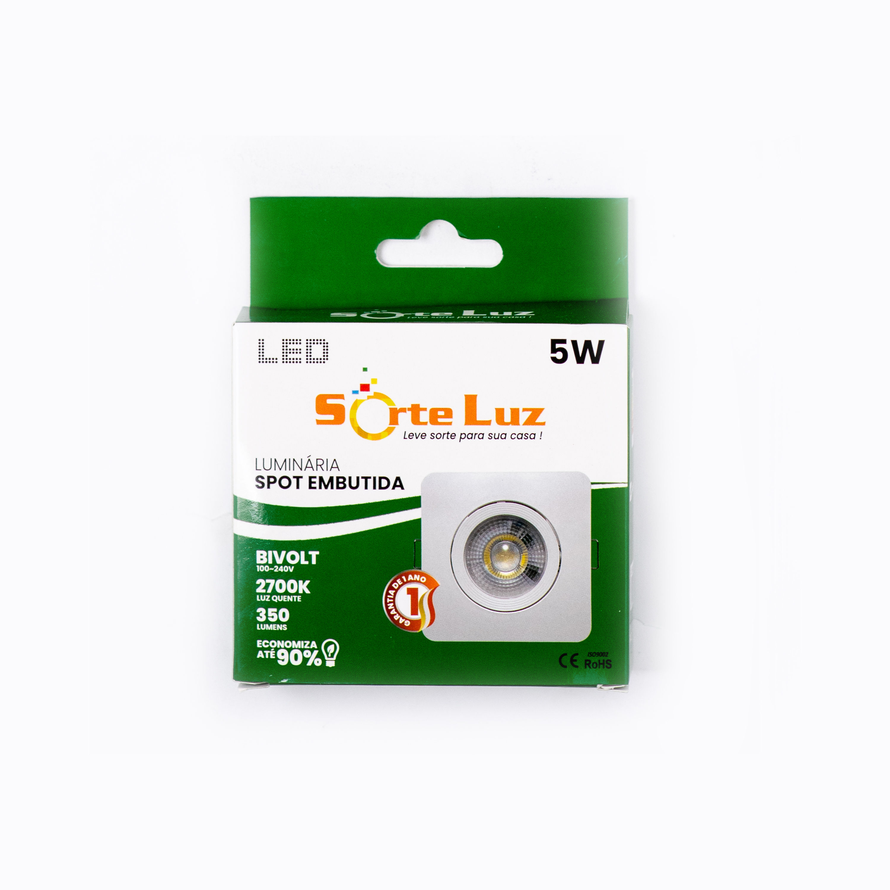 Luminária Spot Embutida LED | 5W | 350lm | 2700K | Bivolt  - SORTE LUZ