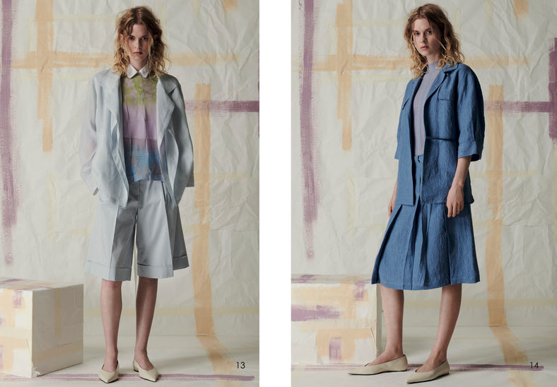 Two page spread of women on left wearing Cividini spring summer 2026 look and women on right wearing following look.