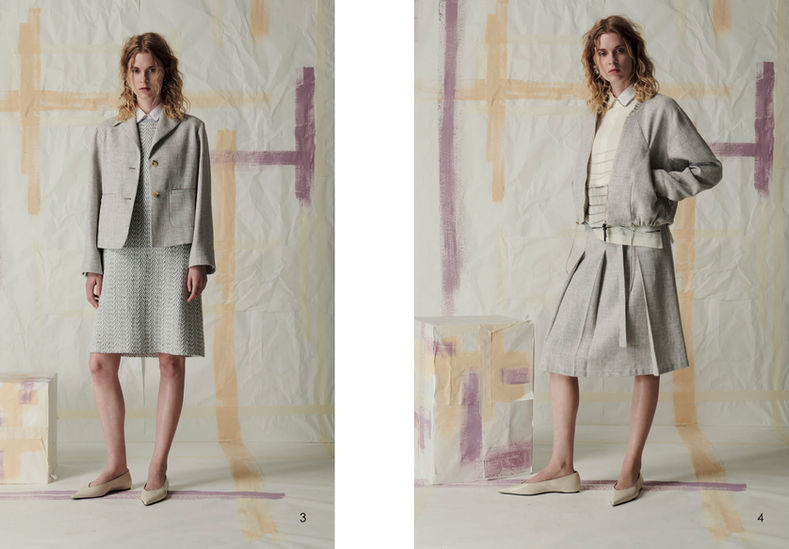 Two page spread of women on left wearing Cividini spring summer 2026 look and women on right wearing following look.