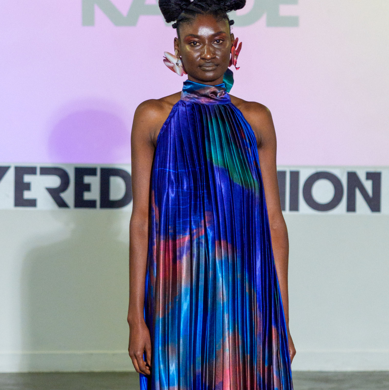 Iyanna Custom Print Pleated Dress - Dark Blue MAXI