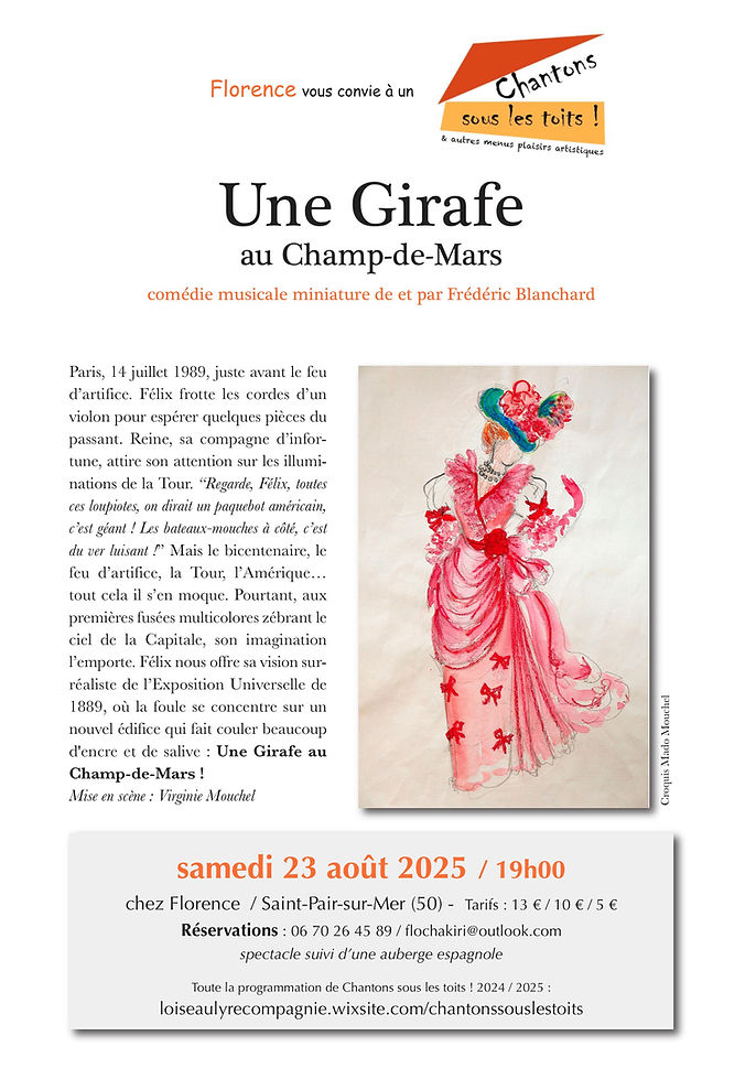 Samedi 23 août 2025 19h00 - Une Girafe au Champ-de-Mars sous le toit de Florence à SAINT-P
