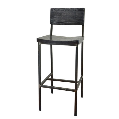 Metal Bar Chair - dark wood seat and back