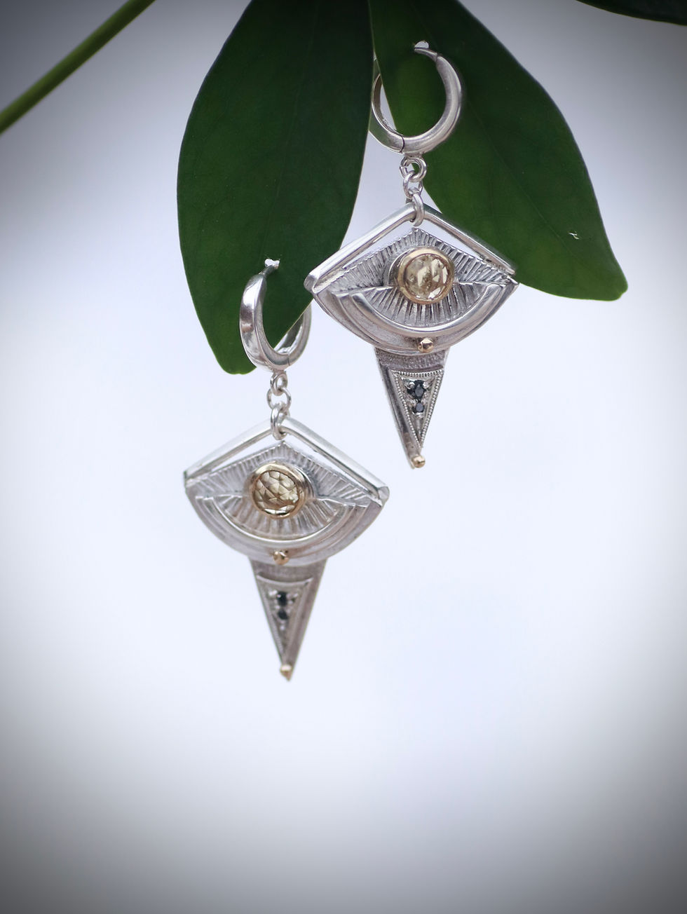 Citrine and Diamond Huggie Hoops