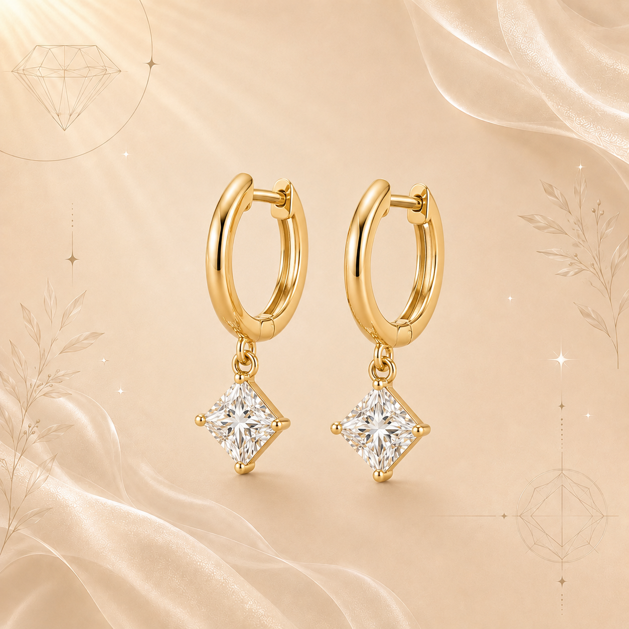 Princess Drop Diamond Earrings