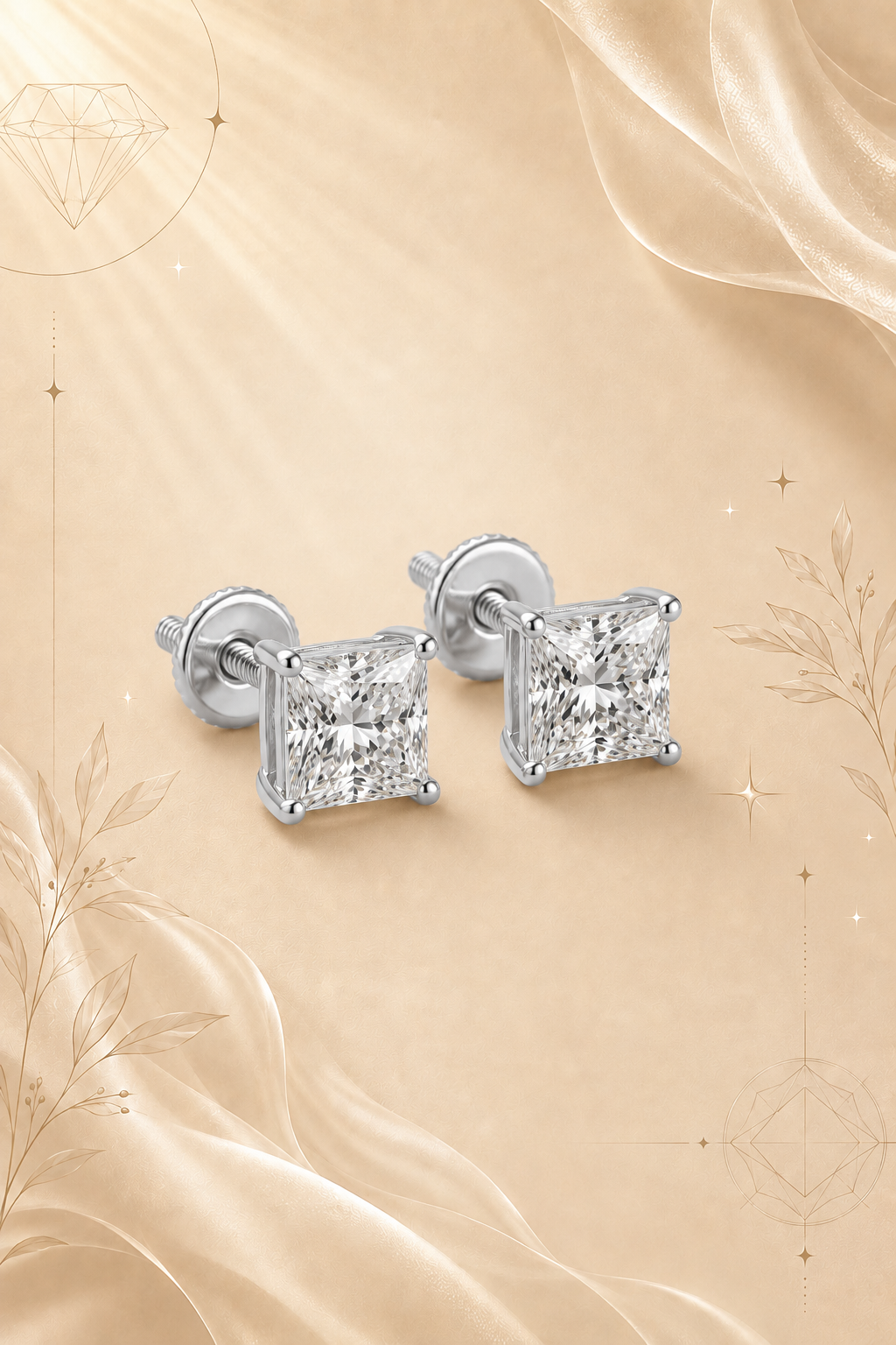Princess Cut Solitaire Diamond Studs
