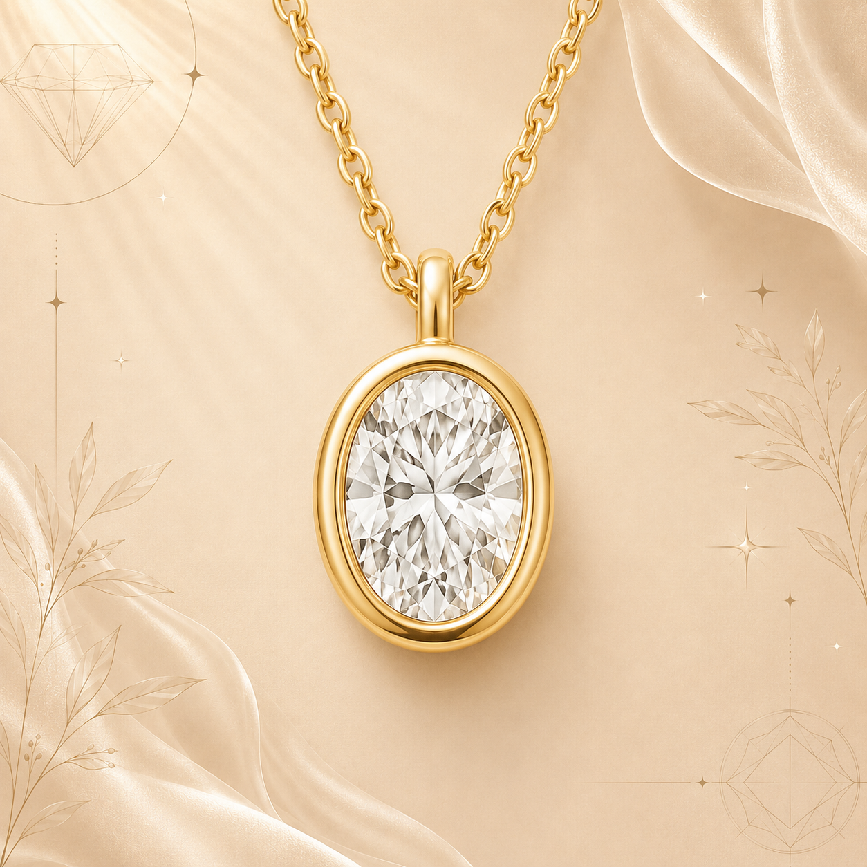 Oval Bezel Diamond Pendant