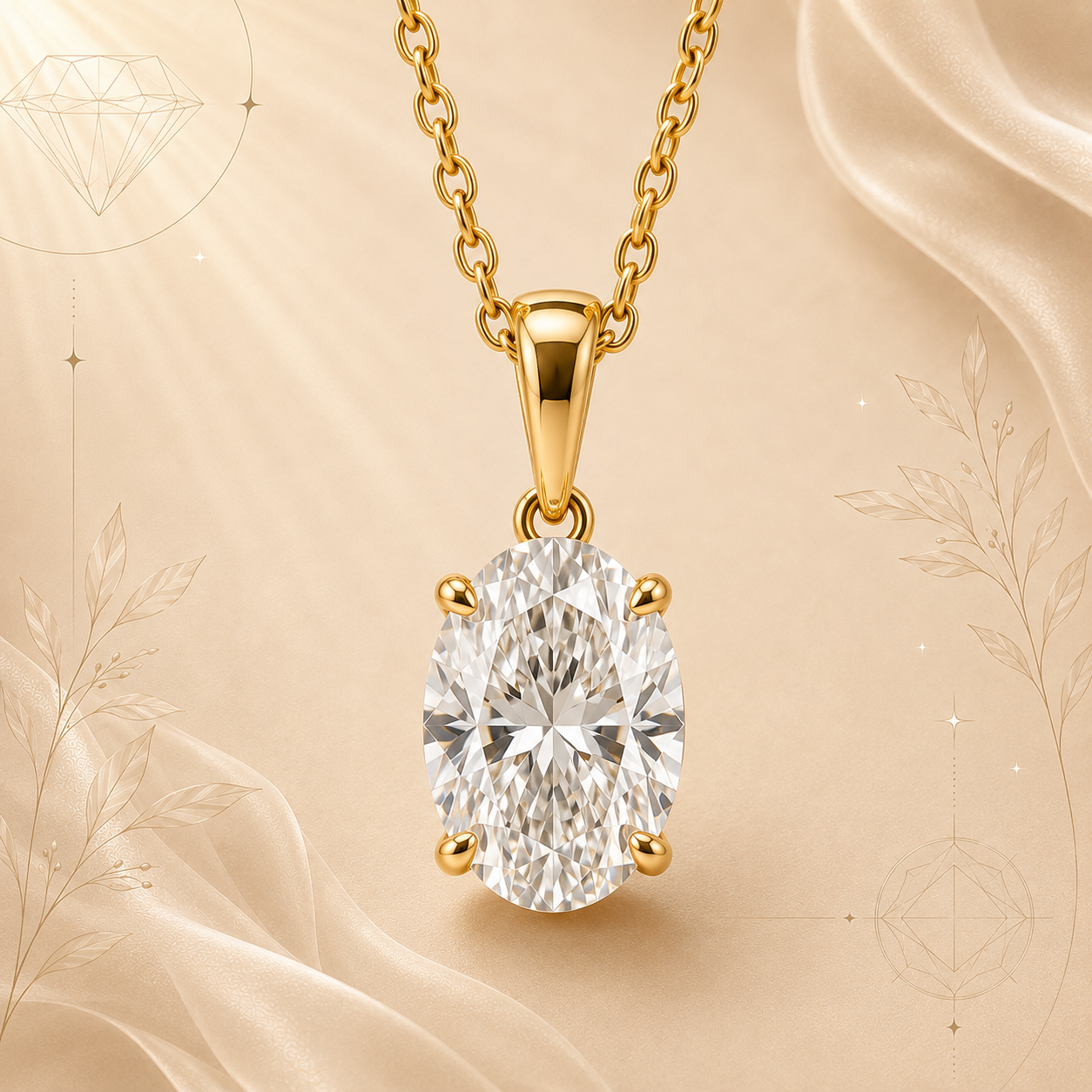 Oval Solitaire Diamond Pendant