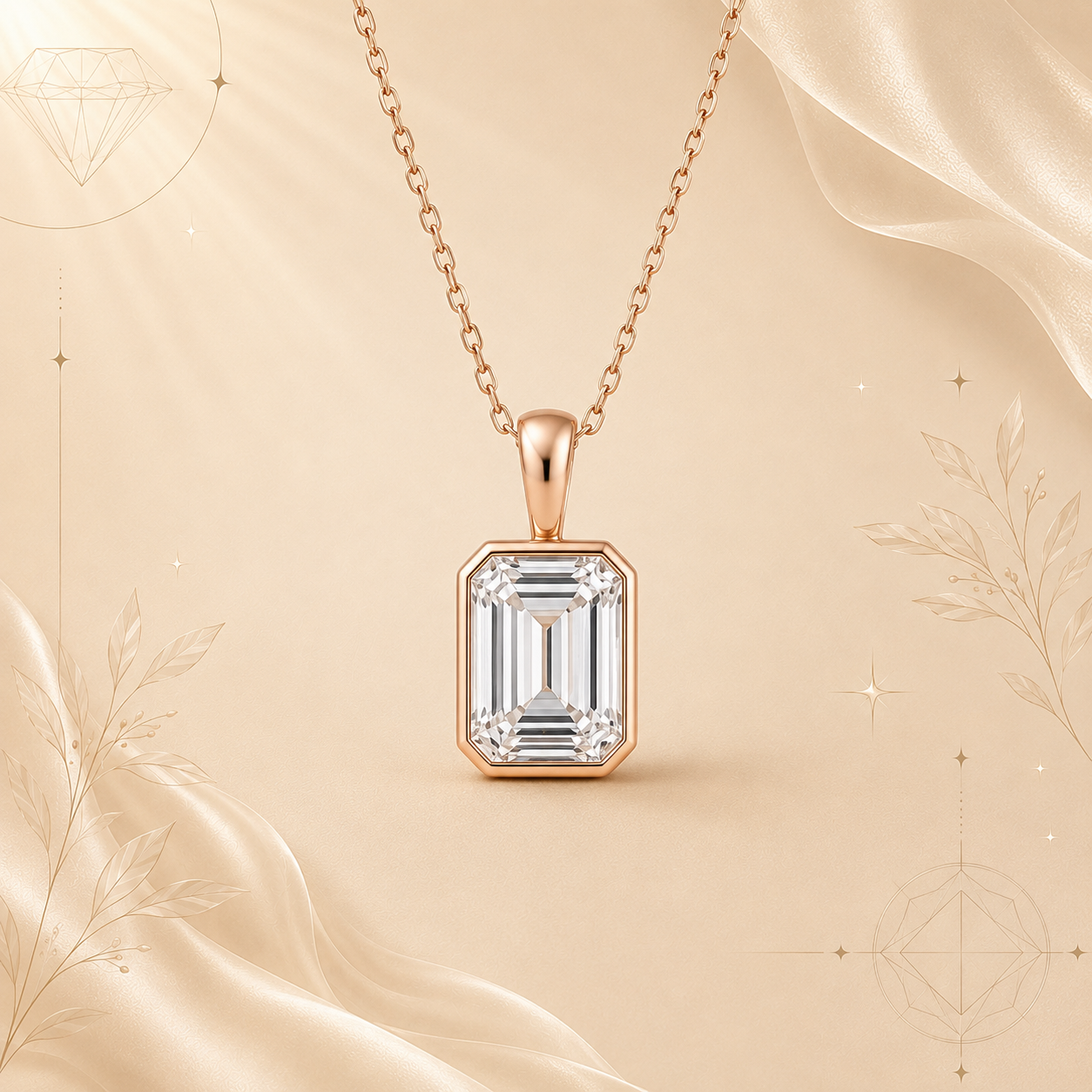 Emerald Solitaire Diamond Pendant