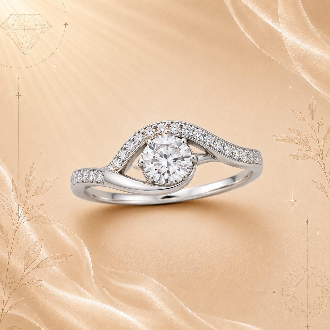 Wave Solitaire Diamond Ring