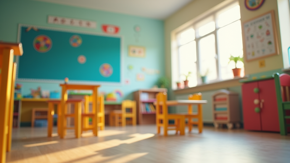 Eye-level view of a colorful classroom designed for early childhood learning