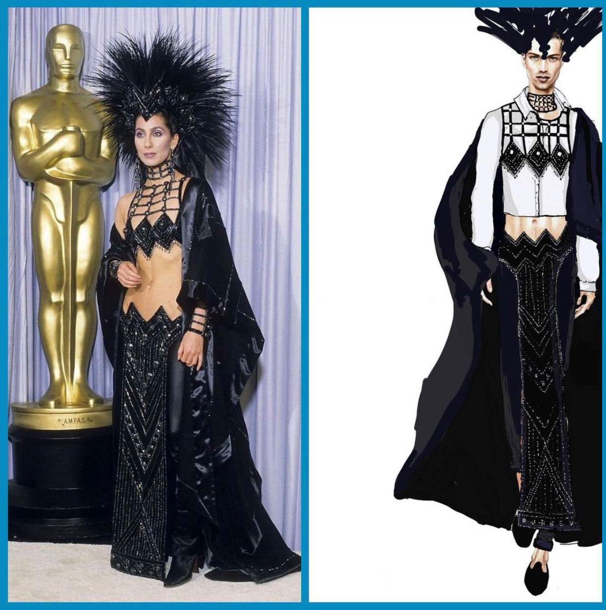 Cher costume imitation. Black. Rhinestones. Feathers. Show. Halloween. Drag Que