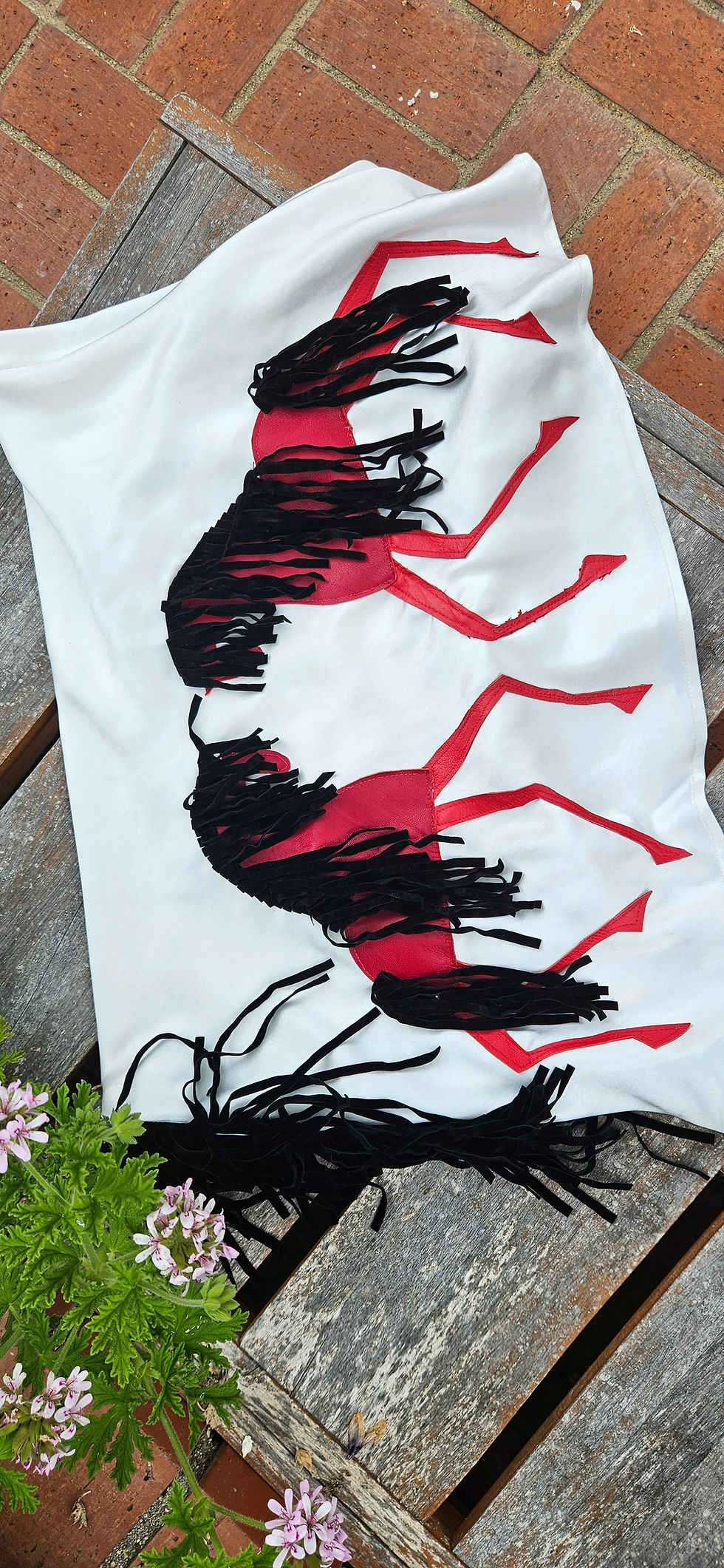 Miniatura: Handmade Natural Silk Midi Skirt with Hand-Painted Leather Horses & Fringe