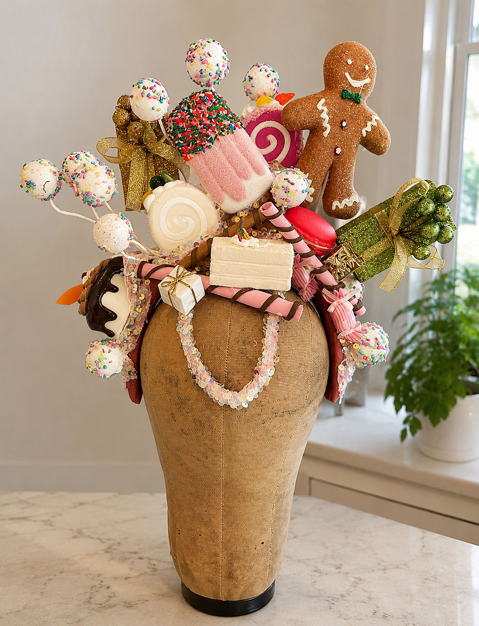 Miniatura: Christmas Candy Headpiece – Gingerbread Fascinator – Metal Wire Frame Headpiece