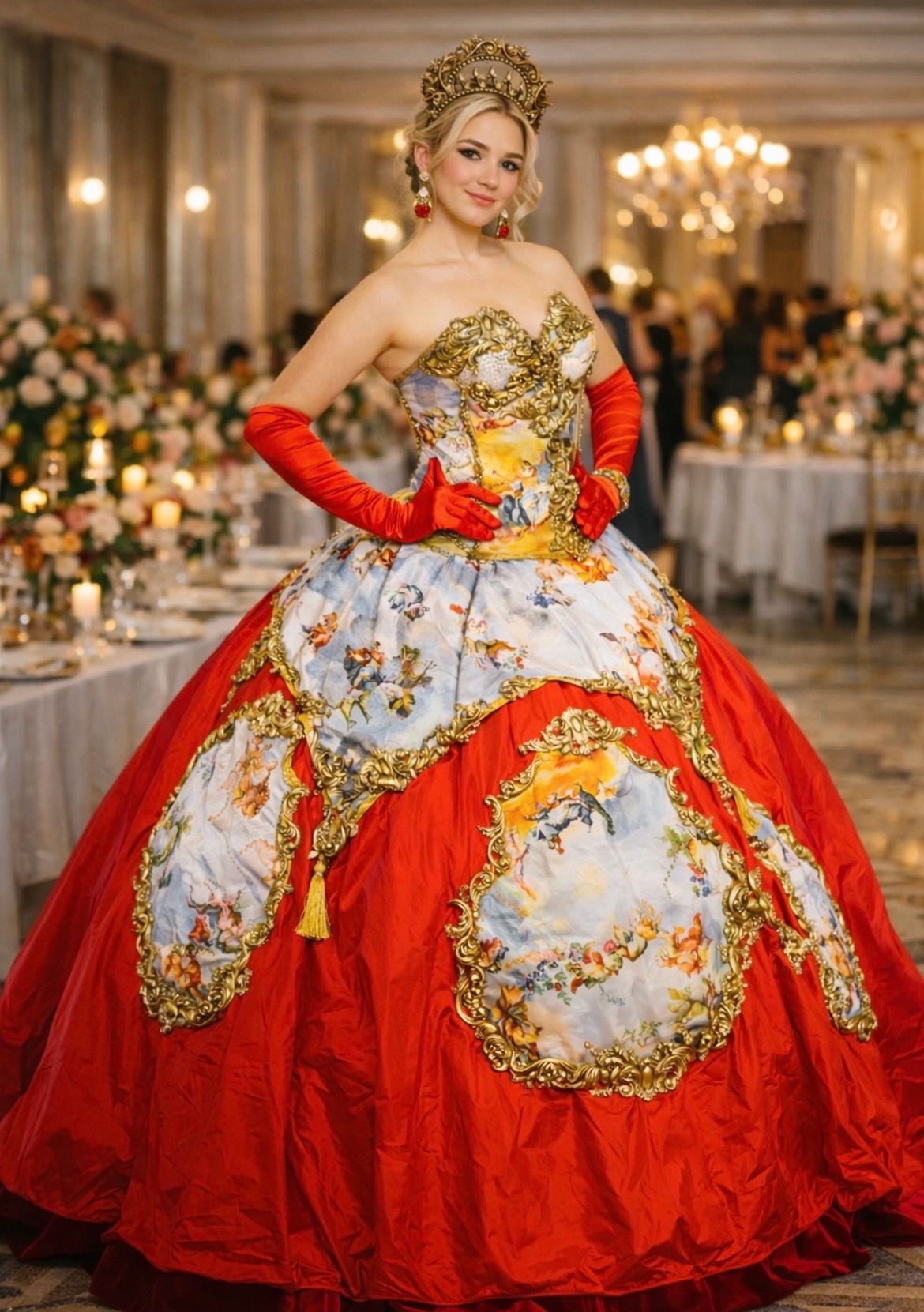 Red Queen Rococo Costume, Queen of Hearts Gown, Luxury Fantasy Ball Dress, Alice