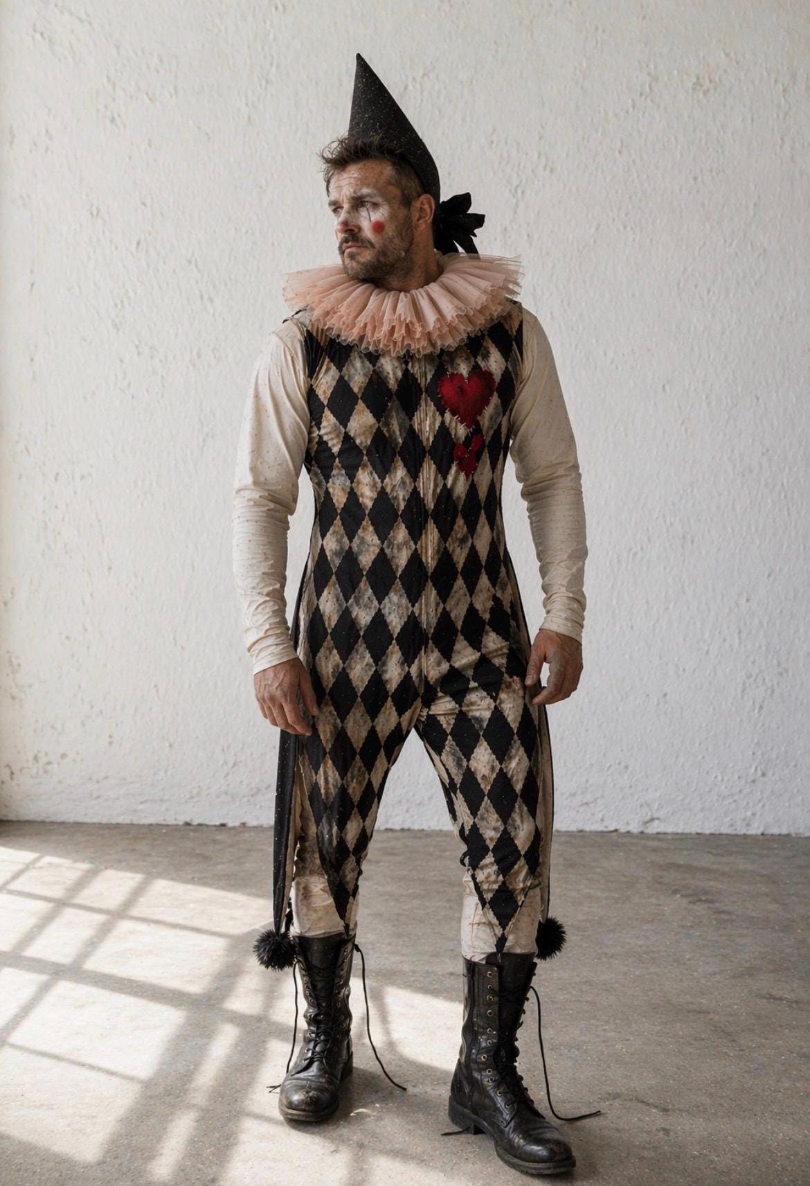 Vintage Harlequin Clown Costume – Dark Circus Halloween Cosplay Comic Con Renais