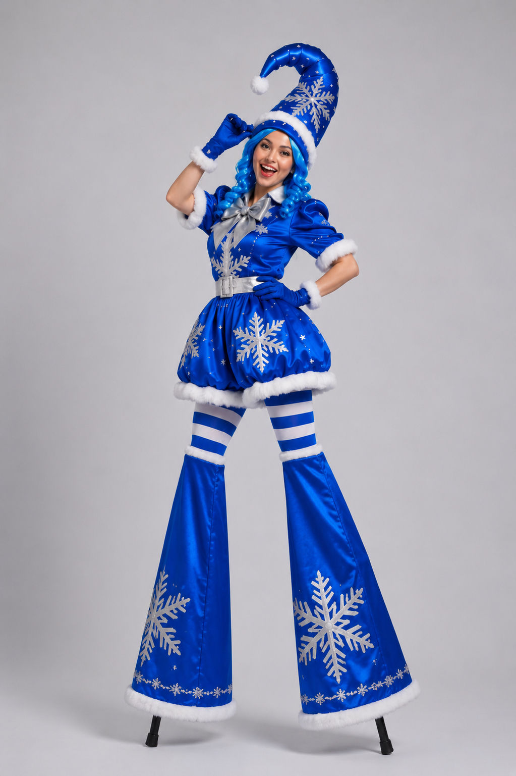 2-in-1 Blue Winter Elf Costume with Knee Stilt Covers