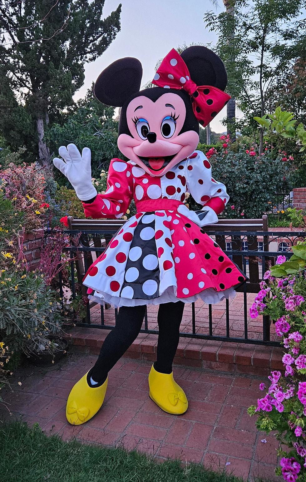 Minnie Mouse mascot adaptation costume. Crazy Polka Dot Dress. Party. Rent.