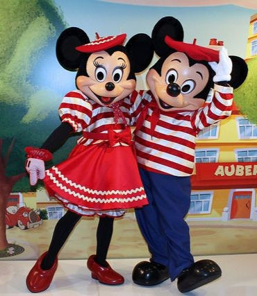 Mickey Mouse French Mime mascot adaptation costume. Red White Blue. Rent.
