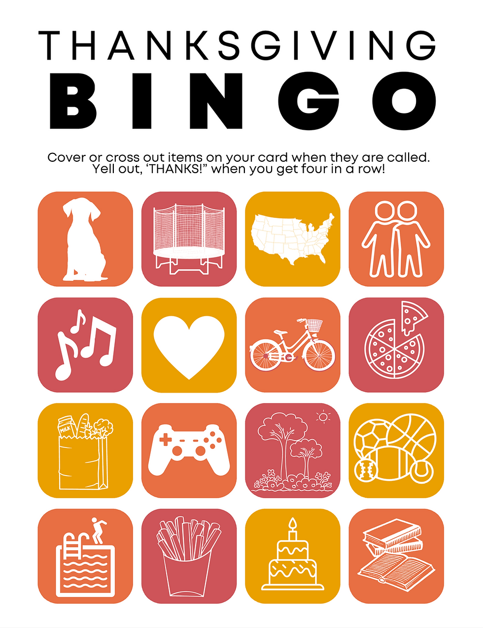 Thumbnail: Sample of a bingo page in fall colors