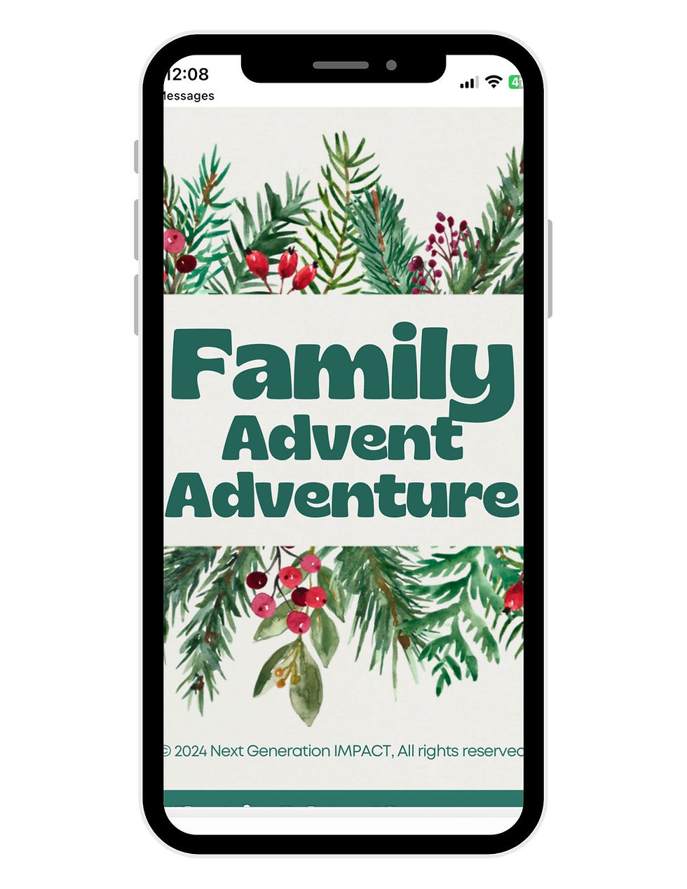 Thumbnail: Image of a cellphone featuring the online advent calendar and the title, "Family Advent Adventure" surrounded by greenery