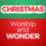 strip of green paper and white dots with the word, Christmas. Below is a red background and the words "Worship and Wonder"