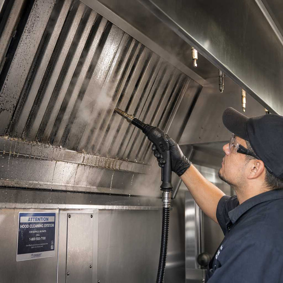 Professional hood cleaning and grease management in a restaurant kitchen