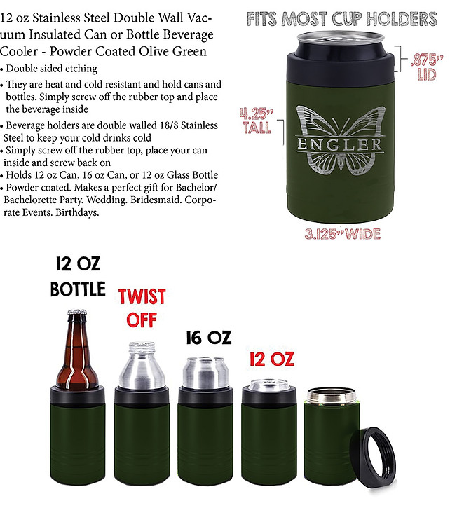 12 oz Stainless Steel Beverage or Bottle Cooler by TJ Crafted