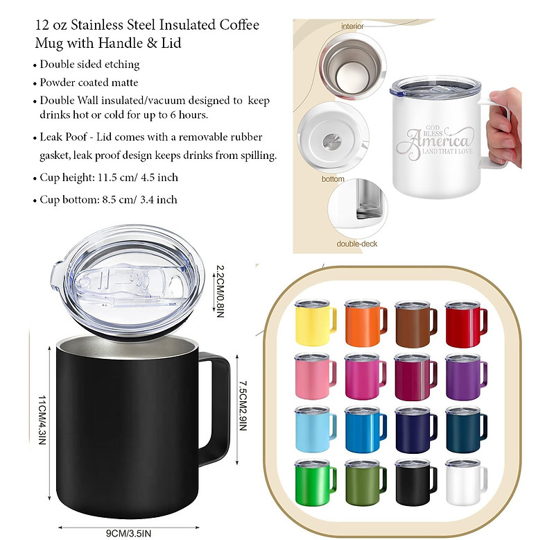 12oz stainless steel coffee mug by TJ Crafted